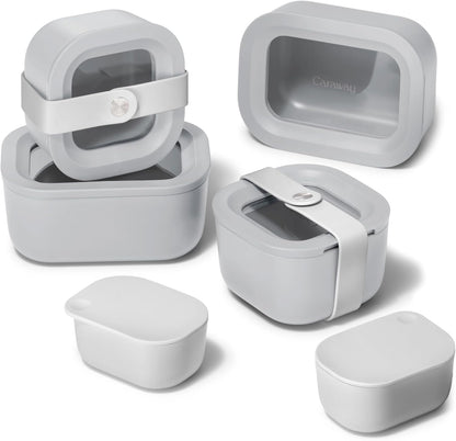 Caraway Mini Food Storage 11pc Set - Glass Storage Containers for Food - Non-Toxic Ceramic-Coated Glass - Air Release Technology - Compact & Stackable Design - Gray