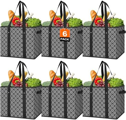 Reusable Grocery Bags 6 Pack, Foldable & Water Resistant Shopping Bags