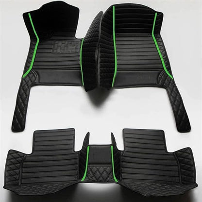 Custom Making Car Floor Mats Compatible for 2000-2025 All Mode Sedan SUV Sports Car Full Coverage Cute Pads Protection Non-Slip Leather Floor Liners (Black and Green bar)