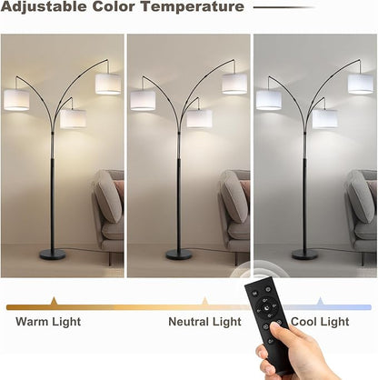 Fansdrick Floor lamp with Remote, 3 Light Arc Floor Lamps