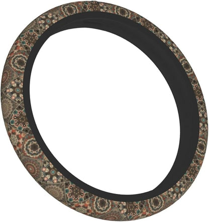 Bohemia Steering Wheel Cover with 2 Car Coasters Non Slip Neoprene for Women Men Universal 15 Inch
