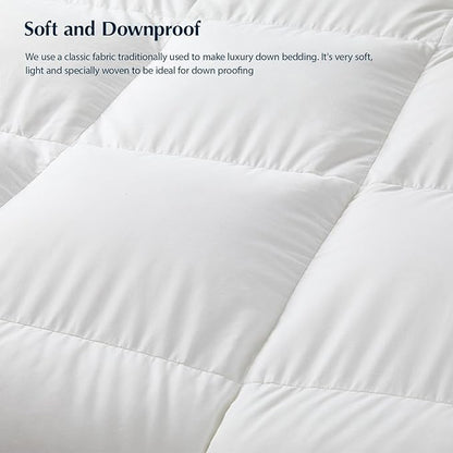 Pacific Coast Goose Feather Down Fiber Comforters Full Size, Extra Fluffy White Duvet Insert, Ultra-Soft, Breathable, All Season Hotel Luxury Bedding Comforters, 8 Corner & Center Loops (82"x86")