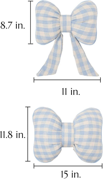 Car Accessories Plaid Bow Headrest Lumbar Pillow 4PCs Set Cotton Linen Elegant Soft Car Seat Cushions for Daily Commuting Trave (Pink Plaid,headrest+Lumbar Pillow 2pcs)