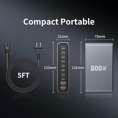 800W GaN3 10-Port USB-C Charging Station