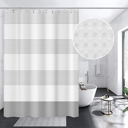 ggaimwf 36x71 Inch Striped White Grey Waffle Shower Curtain Plaid Texture Nautical Stall Bath Curtain Rustic Farmhouse Boho Neutral Bathtub Curtain for Kids Bathroom Decor Waterproof with Hooks