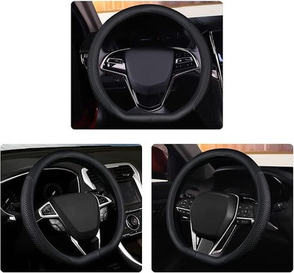 D Shape Steering Wheel Cover,Universal 14.5-15 Inch Car Black Leather Steering Wheel Wrap with Better Sport Grip for Men Women,Fit D Shaped Flat Bottom Steering Wheel