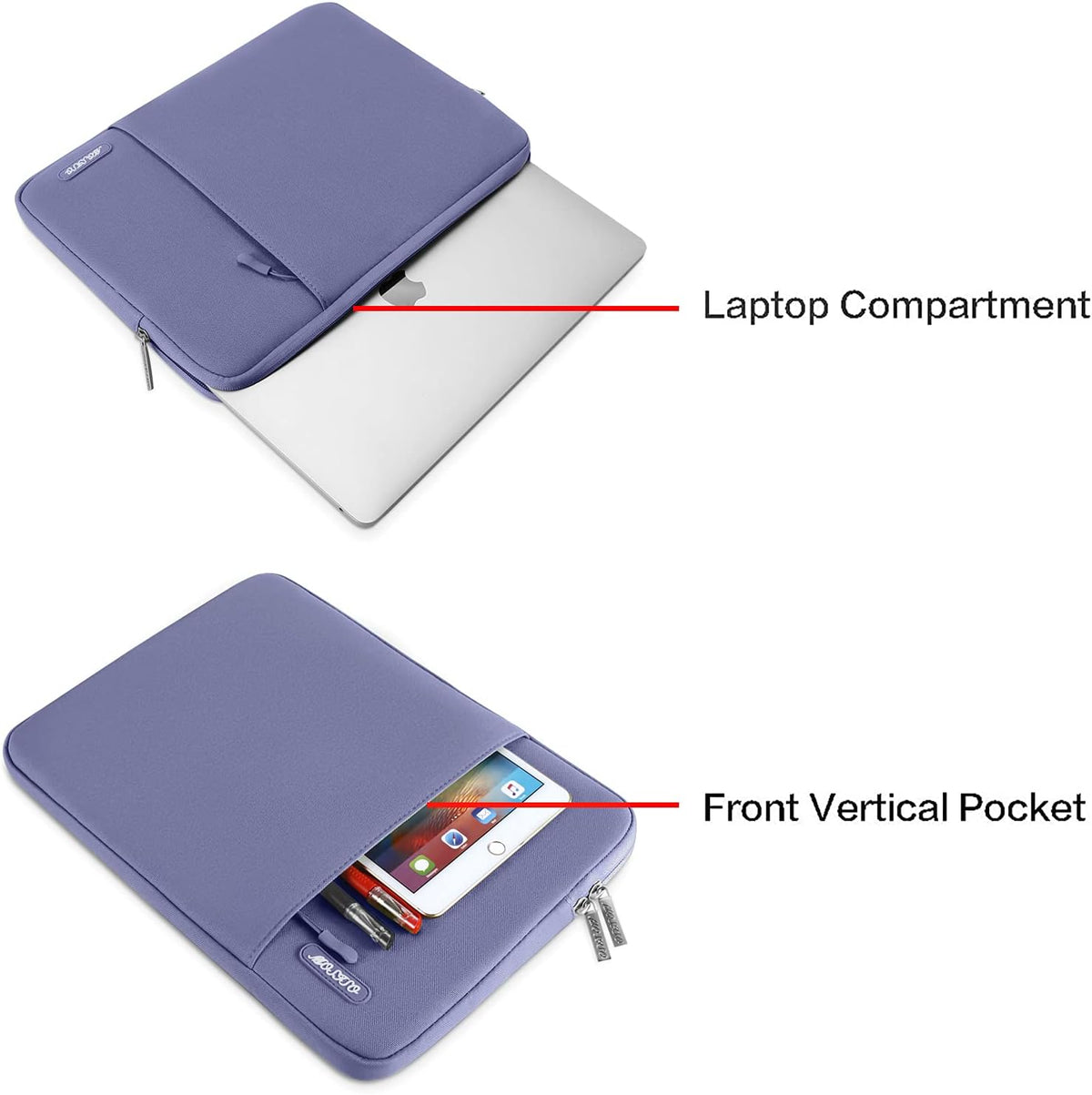 MOSISO Laptop Case 16 inch, 15-15.6 inch Laptop Sleeve Compatible with MacBook Pro 16 M4 M3 M2 M1, HP Acer Dell Lenovo ASUS Notebook, Polyester Vertical Computer Sleeve Bag with Pocket, Lavender Gray