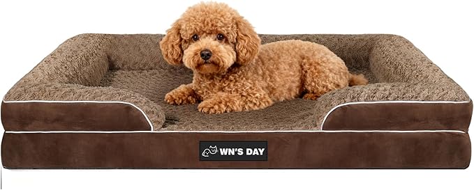 Orthopedic Dog Bed for Large Medium Sized, Washable Memory Foam Large Dog Bed, Medium Pet Sofa with Removable Cover, Washable Waterproof Pet Couch Beds(Brown, M)
