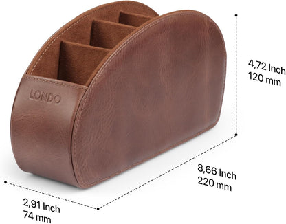 Londo Remote Control Holder with 5 Pockets - Store DVD, Blu-Ray, TV, Roku or Apple TV Remotes - Italian Genuine Leather with Suede Lining - Slim, Compact Living or Bedroom Storage