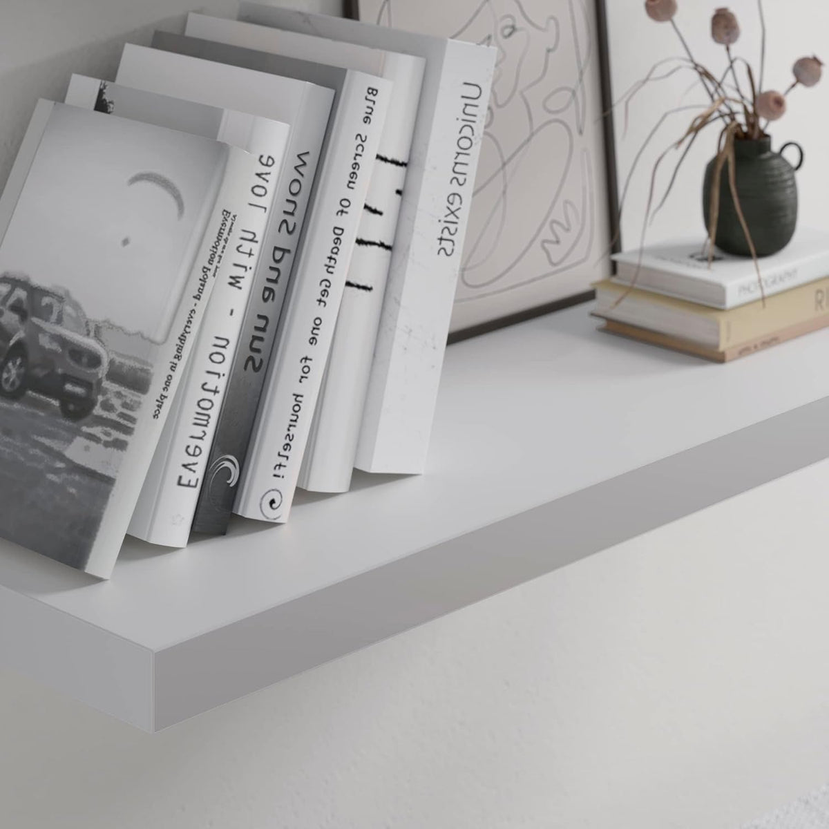 Floating Shelf, Set of 3 Wall Shelf, 36 in W x 12.75 in D x 2 in H Wooden Floating Wall Shelf with Invisible Brackets for Living Room/Bedroom/Bathroom/Kitchen Storage and Decor, White