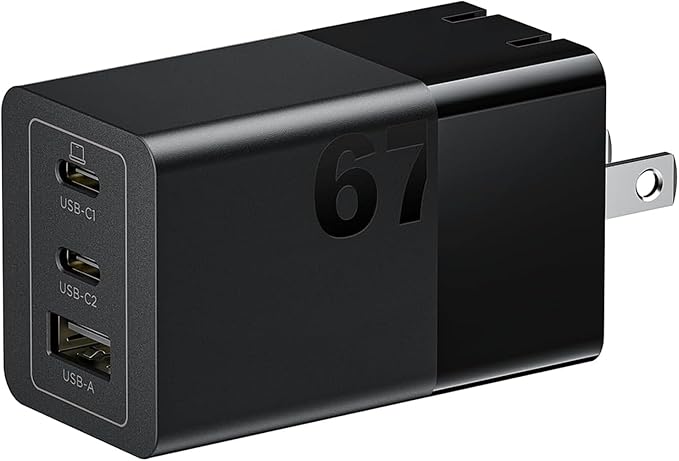 Lenovo 67W USB-C Charger, 3-Port Multi-Device Fast Charging, Advanced GaN