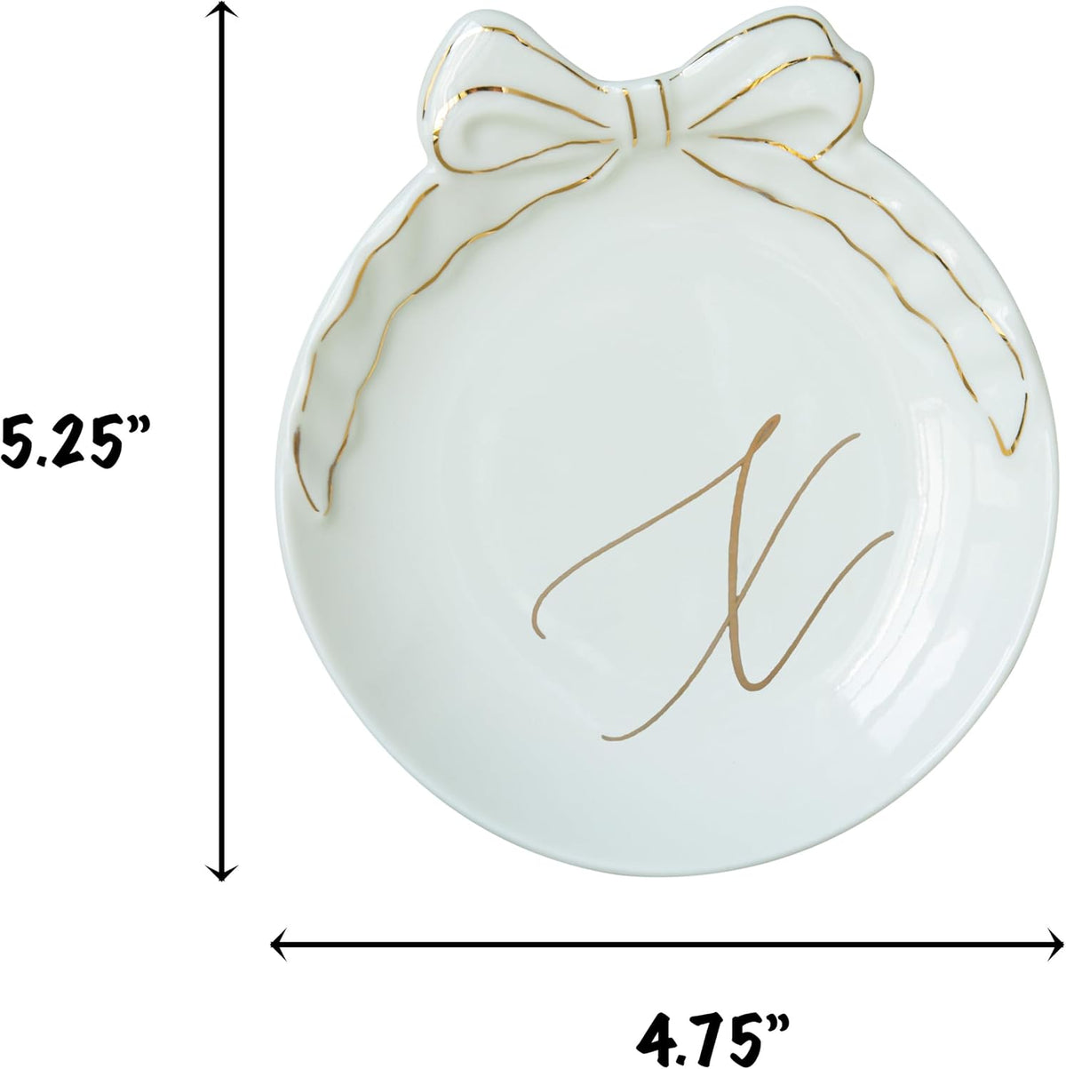 COLLECTIVE HOME - Personalized Initial Ceramic Jewelry Tray with Bow, Christmas Gift Ideas for Women, Small Gift for Girlfriend Wife, Ring Holder, Earrings Dish, Birthday Gift for Her (X)