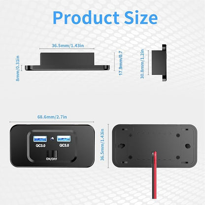 USB Socket for - 12 V USB Port, Phone Charger for | 72 W High Power USB Socket, QC 3.0 Fast Charging Ports, Multi-Port Car Socket Adapter for Motorcycle Trucks