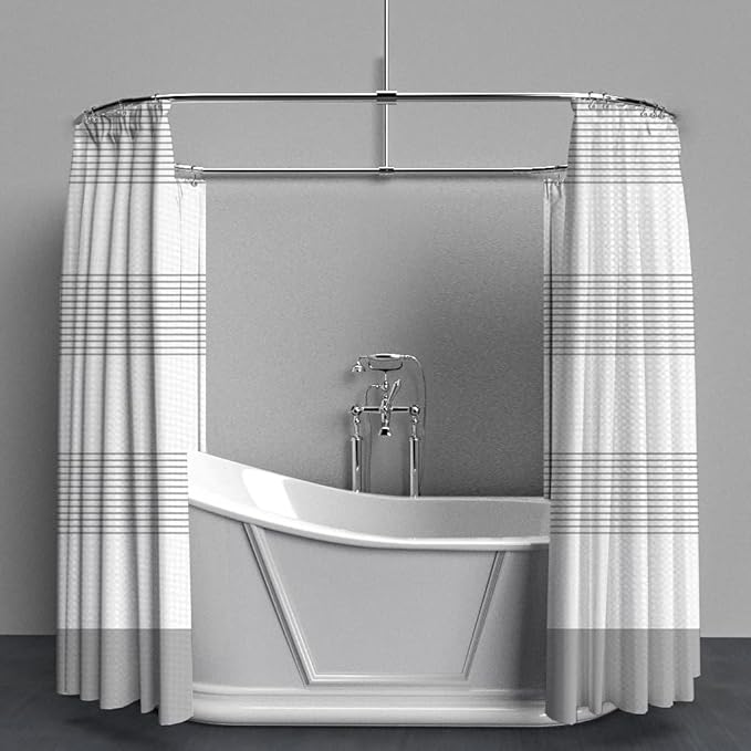 ggaimwf 36x71 Inch Striped White Grey Waffle Shower Curtain Plaid Texture Nautical Stall Bath Curtain Rustic Farmhouse Boho Neutral Bathtub Curtain for Kids Bathroom Decor Waterproof with Hooks