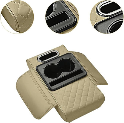 Car Center Console Pad PU Leather Armrest Organizer with Tissue Box Slot for Vehicles, Style B