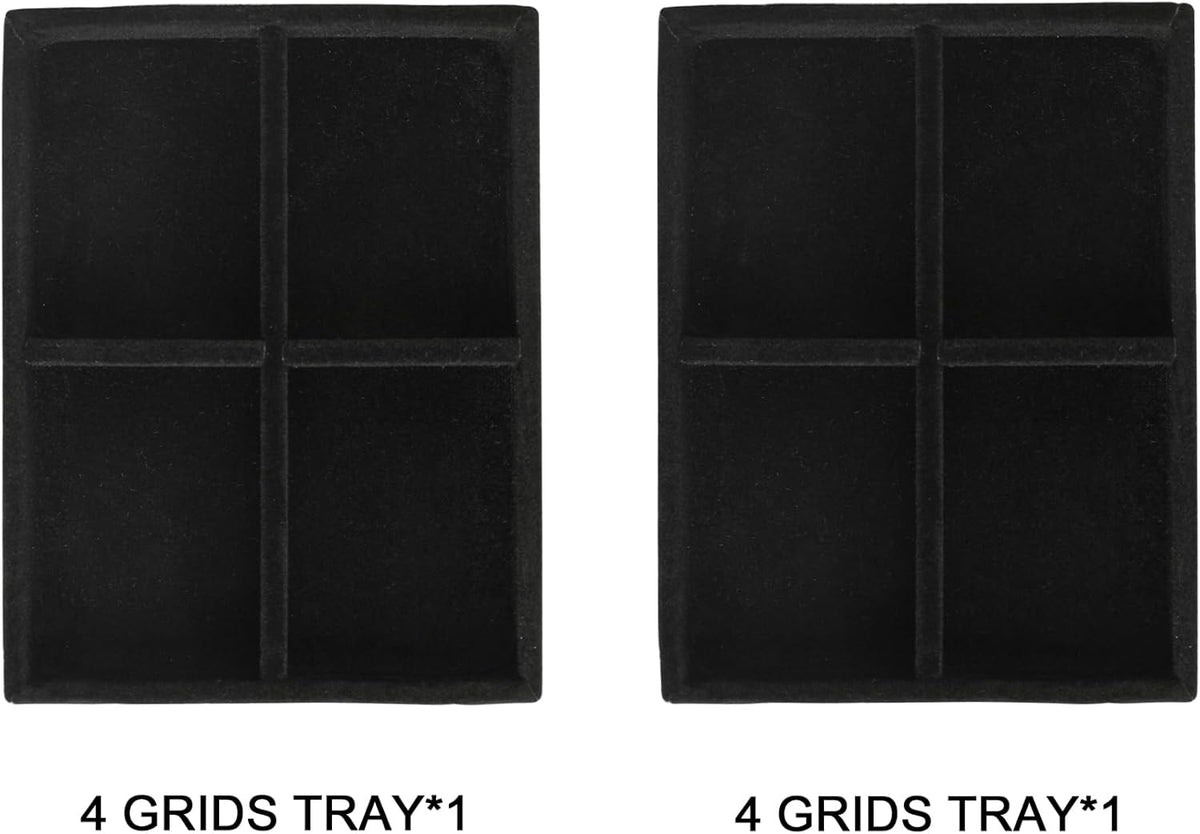 Frebeauty Small Jewelry Tray Set,Stackable Velvet Jewelry Organizer Tray,Mini Jewelry Drawer Organizer,Drawer Inserts,4.92 x 3.74 x 0.9 Inches,4 Grid Earring Organizer for Women(Set 2,Black)