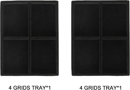 Frebeauty Small Jewelry Tray Set,Stackable Velvet Jewelry Organizer Tray,Mini Jewelry Drawer Organizer,Drawer Inserts,4.92 x 3.74 x 0.9 Inches,4 Grid Earring Organizer for Women(Set 2,Black)