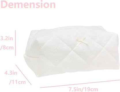 PAZIMIIK 6PCS Cozy Makeup Bag SET Travel Cosmetic Bag for Women Soft Toiletry Bag Aesthetic Makeup Organizer Portable Large Zipper Pouch for Skincare Beauty Accessories Brushes Embroidery White