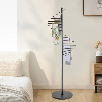 Spiral Scarf Display Stand, Freestanding Hijab Organizer with Multiple Rods, Metal Scarf Rack for Clothing Store Home, Black