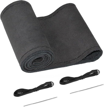 BELINOUS Suede Leather Steering Wheel Cover, DIY Stitch-On Steering Wheel Wrap with Needle & Thread, Non-Slip & Sweat-Absorbing, Universal Fit for 13.75-16 Inch (Size L6, Black)