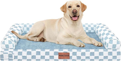 Large Dog Bed Orthopedic Washable: Beds Bolster XL Bed Large Big Dogs Egg Crate Foam Couch Sofa Waterproof with Removable Cover - Blue Grid