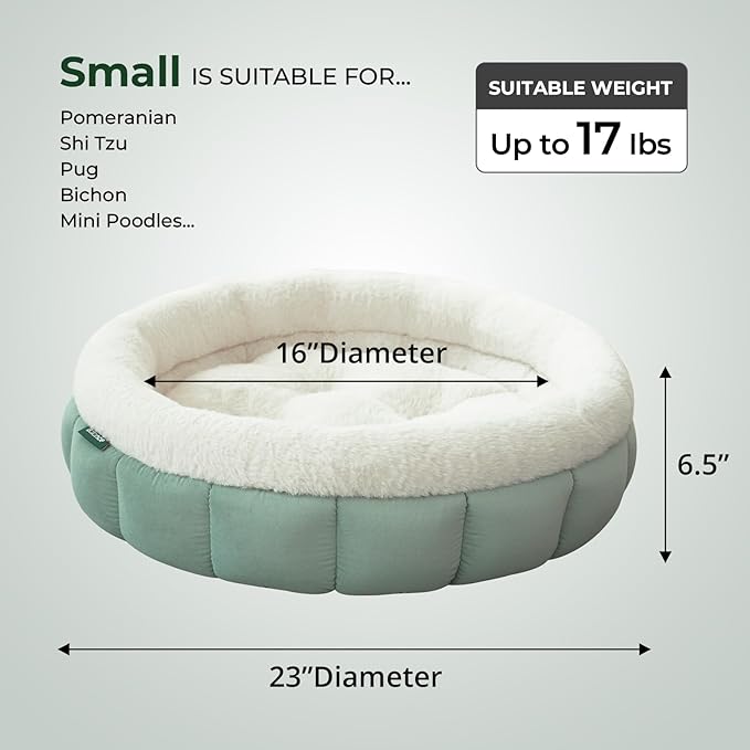 BALANCE Cat Beds for Indoor Cats, Washable Round Cat Bed, Cute Kitten Bed with Anti-Slip Bottom for Kitty and Puppy, 23 Inches, Granite Green