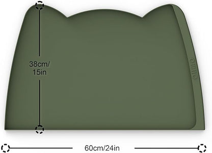OHMO Dog Food Mat(Camo Green, 24 * 15'') w/Residue Collection Pocket Silicone Pet Feeding Mat for Floor High Edges Anti Spills Waterproof Cat Water Bowl Tray, Easy Clean Placemat