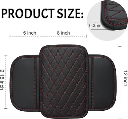 Car Armrest Cushion for Isuzu D-MAX MU-X 2015-2025, Center Console Covers Pad Leather Accessories, Arm Rest Protector Mat with Side Storage Bag for SUV/Sedan/Truck, B/Black-Red