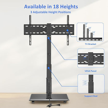 Afaloona Rolling TV Stand with Power Outlet, Mobile TV Stand