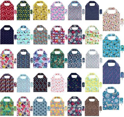 Shappy 34 Pcs Reusable Floral Grocery Bags Foldable Nylon Tote Bags Washable Shopping Bags Extra Large Cute Flower Reusable Bags with Attached Pouch for Women Grocery Shopping Supplies