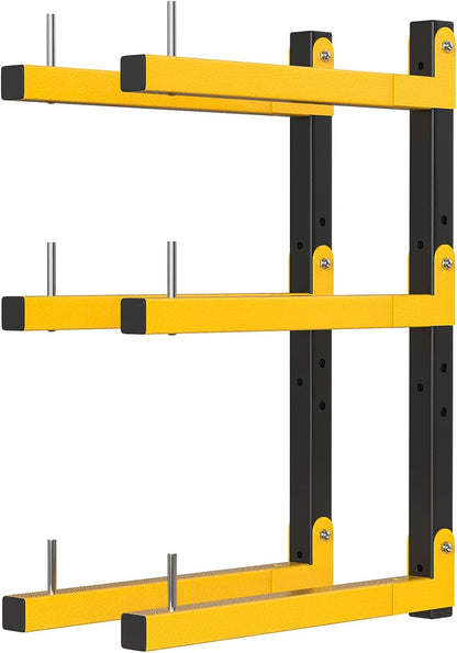Lumber Rack Wall Mount Storage Racks Folding Wood Organizer Heavy Duty Shelf Brackets With 3-Level 360 Lbs Capacity Yellow Metal Utility Racks Garage Wall Shelving for Indoor and Outdoor Use (2 Pack)