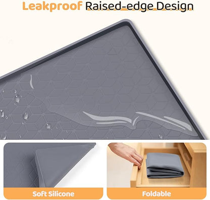 Bartuke Dog Food Mat, Extra Large 34" x 22" Silicone Pet Feeding Mat with Raised Edge Pet Placemat for Small, Medium, and Large Pets Non-Slip, Easy to Clean (Dark Grey)