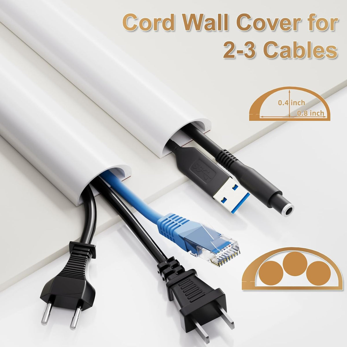 78" Side Open Cord Hider for Wall Mounted Tv, Extension Cable Cover to Hide Conceal Cords Along Wall,Wire Raceway Management Cable Concealer Channel,Electric Cord Organizer Wiremold,W 1.08"× H 0.6"