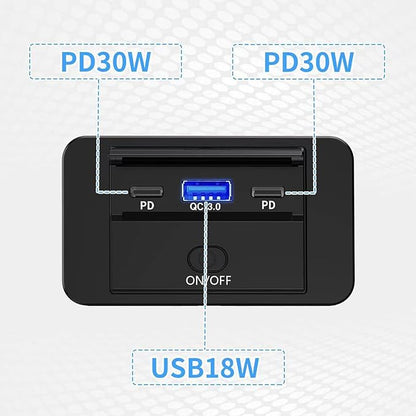 MOTONG Waterproof 12V PD USB C Outlet Charger Adapter, 18W QC3.0 USB A & Dual 30W PD Type C with Touch Switch Car Socket Charger Power Socket Port for Car Marine Boat RV Truck