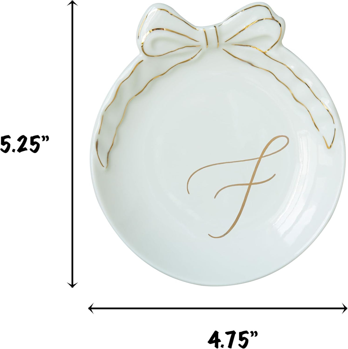 COLLECTIVE HOME - Personalized Initial Ceramic Jewelry Tray with Bow, Christmas Gift Ideas for Women, Small Gift for Girlfriend Wife, Ring Holder, Earrings Dish, Birthday Gift for Her (F)