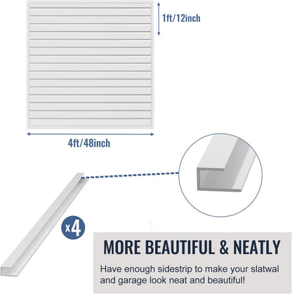 Slatwall Panel Garage Organizer PVC Slatwall Heavy Duty Wall Mounted Rack, Interlocking Slat Wall Panels for Tool Organization Peg Board(White 4 x 4 ft)
