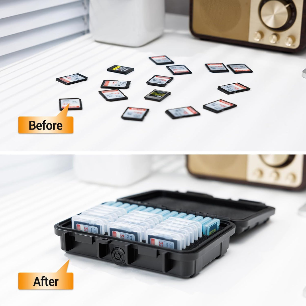 KIWIFOTOS 32 Slots Memory Card Case with Individual Case for 18 SD Card+ 14 CFexpress Type A Card Holder Storage Organizer IP67 Waterproof