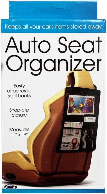 Car Backseat Organizer 11X19" Tablet Hold 3 Storage Pockets Travel Accessory Blk Seat Back Protector Kick Mats for Kids Toddlers, Travel Accessories Auto Seat Storage Hanging Bag, Phones, Drink, Stuff