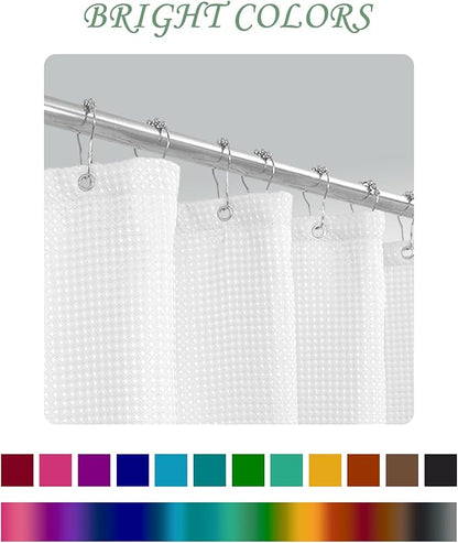 ggaimwf 72x72 Inch Solid Color Shower Curtain for Bathroom Waffle Bath Water Resistant Fabric Curtains White Modern Thick Shower Stall Curtain with Metal Hooks