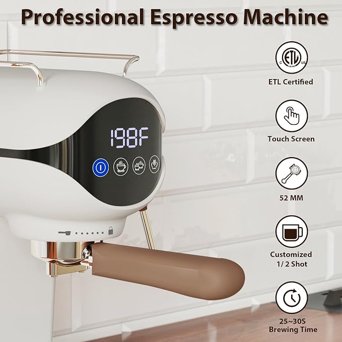Espresso Machine with Steam Milk Frother Semi Automatic 20 Bar Compact White