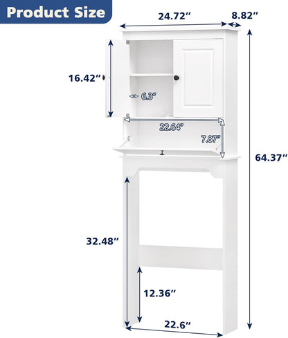 Over The Toilet Storage Cabinet, Bathroom Cabinet Over Toilet with Double Doors and Adjustable Shelf, Freestanding Space Saver Bathroom Shelf Above Toilet for Room, White