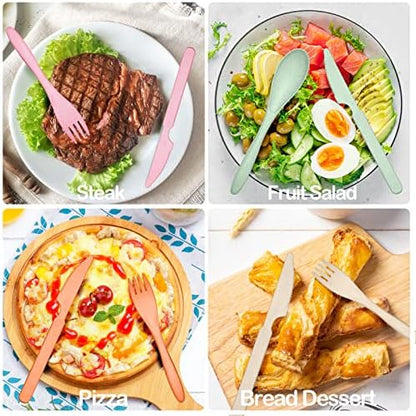 YDYTOP Reusable Travel Utensils Set with Case, 12 Sets Wheat Straw Portable Knife Fork Spoons Cutlery, Eco-Friendly BPA Free Plastic Tableware for Kids Adults School Lunch Party Picnic and Camping