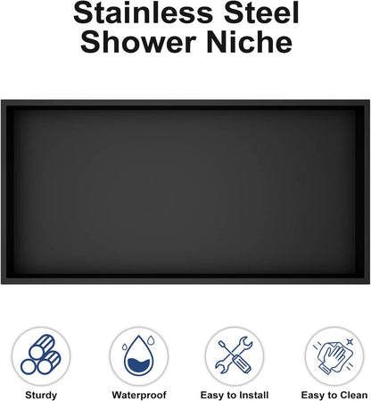 Achelous Stainless Steel Insert Shower Niche 24" X 12" NO Tile Needed, Bathroom Wall Niche Recessed Shower Shelf Organizer, Wall-inserted Niche Recessed Shower Caddy, Matte Black