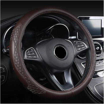 AUCELI Car Steering Wheel Cover, 14 1/2-15 inch Non-Slip Soft Breathable Leather Automotive Steering Wheel Protecteor, Vehicle Accessories for Men Women, Universal for SUV, Truck, RV（Coffee）
