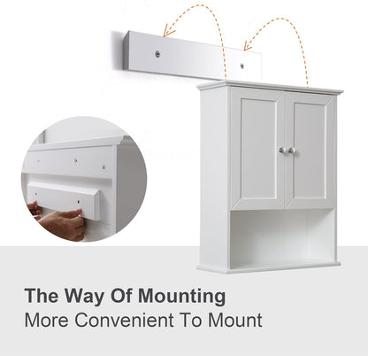 White Bathroom Wall Cabinet Over The Toilet Storage Cabinet, 24x30 Inch Wood Medicine Cabinets Wall Mounted Bathroom Cabinet with Doors for Laundry Room, Bedroom Kitchen