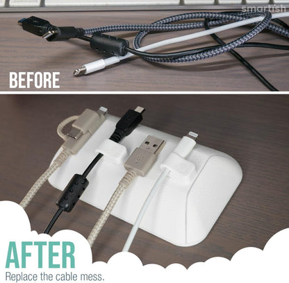 Smartish® Magnetic Cord Holder - Bigger Cable Wrangler Stocking Stuffer Organizer with Magnet Clips for Charger Management on Desktop, Nightstand - Holds 6+ Cables - Snow Day White