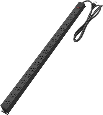 Metal Wall Mount Power Strip, Mountable Power Outlet, Aluminum Alloy Mount Power Socket with Switch, 6 FT SJT 3/C 14AWG Power Cord, 15A 125V 1875W (16 Outlet)