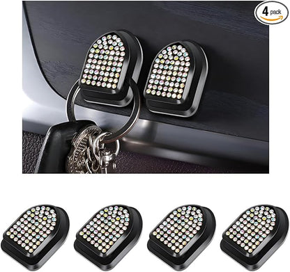 4 PCS Bling Car Mini Hooks, Cute Rhinestone Adhesive Back Seat Auto Hangers, Multifunctional Crystal Hanging Storage Hook for Vehicle Dashboard Wall Hat Coat Towel Key (Colorful)