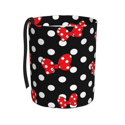 Cute Red Bow Polka Dot Car Trash Can Garbage Cans Foldable,Small Hanging Car Organizer Storage Bag Leak Proof, Auto Back Seat Trash Bin Universal for Truck, SUV, Outdoor Travel