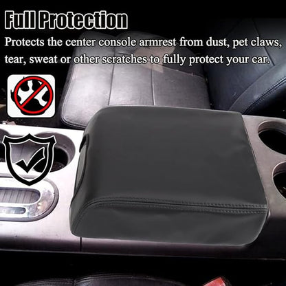 XITER 1PC Leather Center Console Armrest Box Cover Waterproof Cushion Pad for F150 2004-2008 Not Fit Jump Seat Console(Black Stitches)